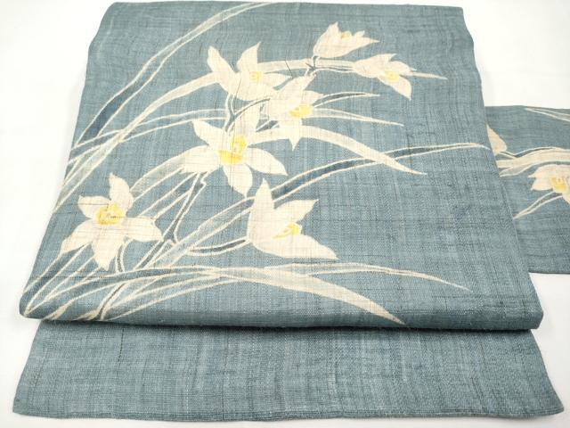 平和屋着物＊夏物　九寸名古屋帯　作家物　草花文　麻　逸品　CABK1653tx