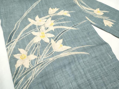 平和屋着物＊夏物　九寸名古屋帯　作家物　草花文　麻　逸品　CABK1653tx