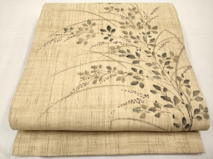 平和屋着物＊夏物　九寸開き名古屋帯　手描き　枝花文　麻　逸品　CABK1654tx