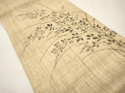 平和屋着物＊夏物　九寸開き名古屋帯　手描き　枝花文　麻　逸品　CABK1654tx