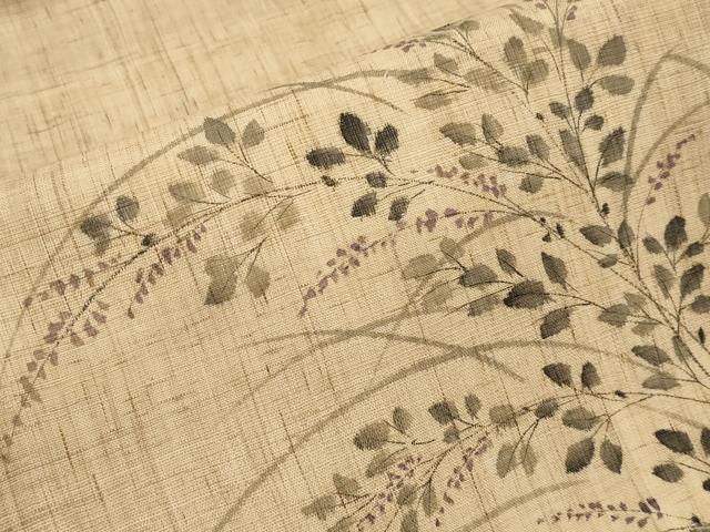 平和屋着物＊夏物　九寸開き名古屋帯　手描き　枝花文　麻　逸品　CABK1654tx