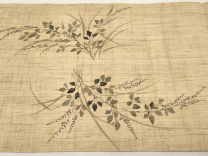 平和屋着物＊夏物　九寸開き名古屋帯　手描き　枝花文　麻　逸品　CABK1654tx