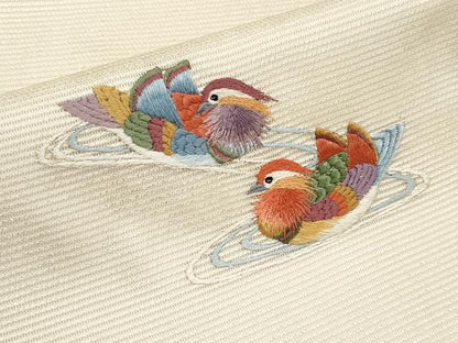 平和屋着物＊夏物　九寸名古屋帯　総刺繍　鴛鴦　正絹　逸品　未使用　CABK1655tx