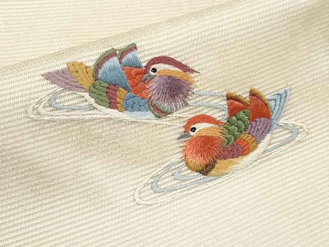 平和屋着物＊夏物　九寸名古屋帯　総刺繍　鴛鴦　正絹　逸品　未使用　CABK1655tx