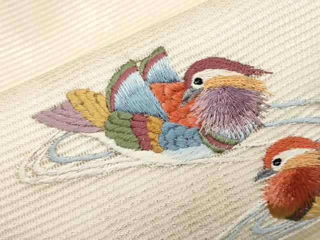 平和屋着物＊夏物　九寸名古屋帯　総刺繍　鴛鴦　正絹　逸品　未使用　CABK1655tx