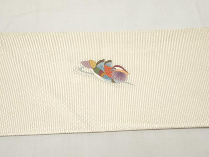 平和屋着物＊夏物　九寸名古屋帯　総刺繍　鴛鴦　正絹　逸品　未使用　CABK1655tx