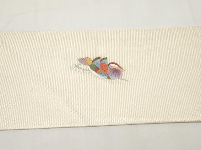 平和屋着物＊夏物　九寸名古屋帯　総刺繍　鴛鴦　正絹　逸品　未使用　CABK1655tx