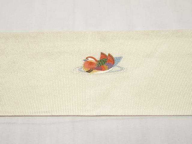 平和屋着物＊夏物　九寸名古屋帯　総刺繍　鴛鴦　正絹　逸品　未使用　CABK1655tx