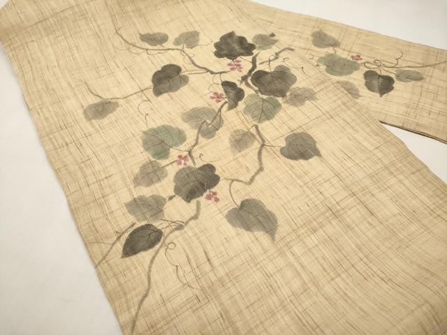 平和屋着物＊夏物　九寸名古屋帯　作家物　手描き　葡萄蔦の葉文　麻　逸品　CABK1659tx