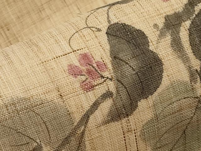 平和屋着物＊夏物　九寸名古屋帯　作家物　手描き　葡萄蔦の葉文　麻　逸品　CABK1659tx