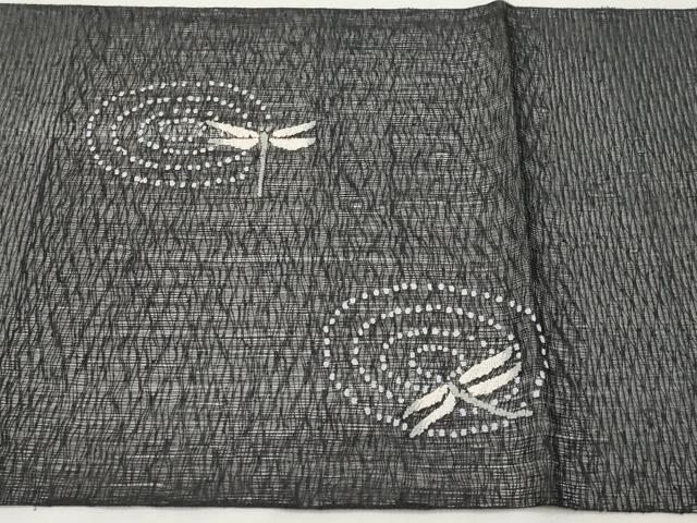 平和屋着物＊夏物　太鼓柄袋帯　すくい織　トンボ　黒地　やまと誂製　正絹　逸品　未使用　CABK1661tx