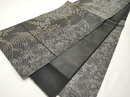 平和屋着物＊夏物　六通柄袋帯　萩文　黒地　金銀糸　正絹　逸品　CABK1662tx