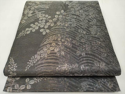平和屋着物＊夏物　六通柄袋帯　萩文　黒地　金銀糸　正絹　逸品　CABK1662tx