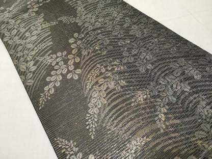 平和屋着物＊夏物　六通柄袋帯　萩文　黒地　金銀糸　正絹　逸品　CABK1662tx