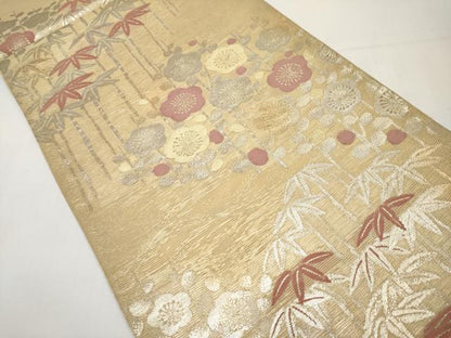 平和屋着物＊夏物　六通柄袋帯　笹竹枝梅文　金銀糸　正絹　逸品　CABK1663tx