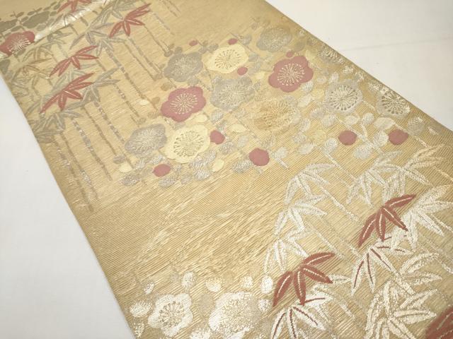 平和屋着物＊夏物　六通柄袋帯　笹竹枝梅文　金銀糸　正絹　逸品　CABK1663tx