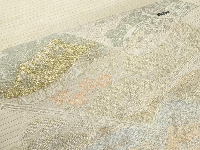 平和屋着物＊夏物　アンティーク　大正ロマン　丸帯　冊子風景文　金銀糸　引き抜き帯　正絹　逸品　CABK1673tx