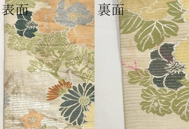 平和屋着物＊夏物　アンティーク　大正ロマン　丸帯　唐織　草花文　金銀糸　引き抜き帯　正絹　逸品　CABK1675tx