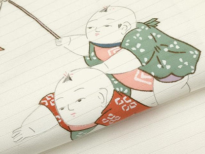 平和屋着物＊夏物　九寸名古屋帯　手描き　唐子　銀彩　未使用　CABK1683tx