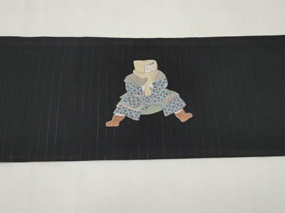 平和屋着物＊夏物　九寸名古屋帯　童子　黒地　CABK1685tx