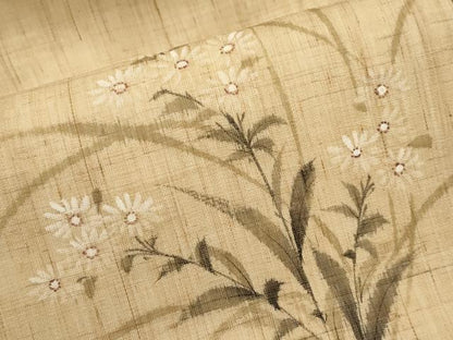 平和屋着物＊夏物　九寸名古屋帯　手描き　枝菊文　麻　逸品　CABK1690tx