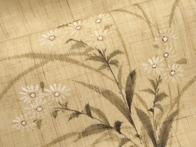 平和屋着物＊夏物　九寸名古屋帯　手描き　枝菊文　麻　逸品　CABK1690tx