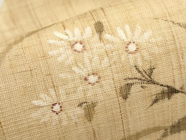 平和屋着物＊夏物　九寸名古屋帯　手描き　枝菊文　麻　逸品　CABK1690tx