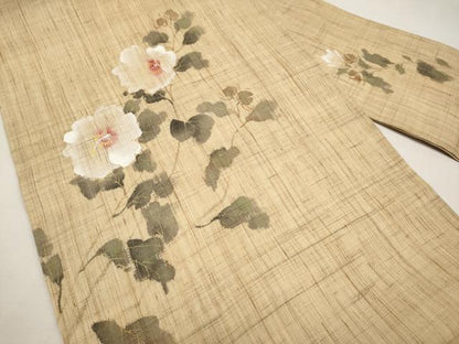 平和屋着物＊夏物　染色作家　桐山紫香　手描き　九寸名古屋帯　枝花文　金彩　麻　逸品　CABK1691tx