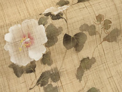 平和屋着物＊夏物　染色作家　桐山紫香　手描き　九寸名古屋帯　枝花文　金彩　麻　逸品　CABK1691tx