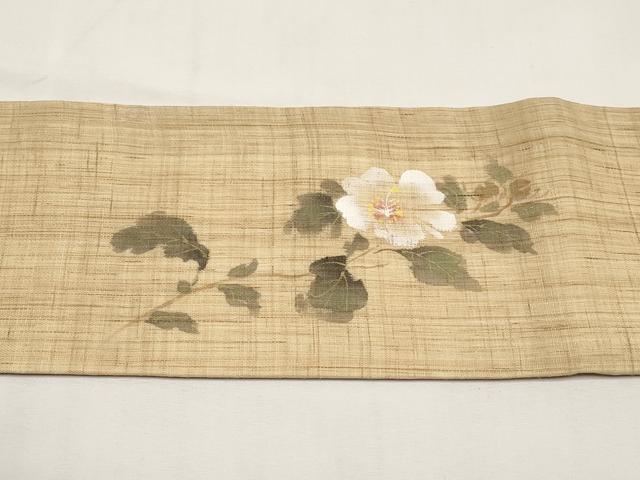 平和屋着物＊夏物　染色作家　桐山紫香　手描き　九寸名古屋帯　枝花文　金彩　麻　逸品　CABK1691tx