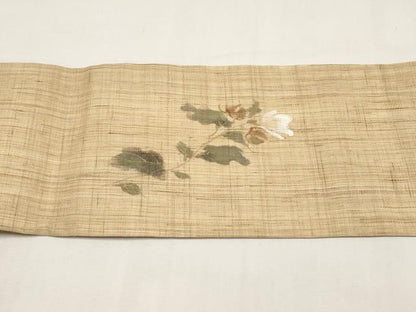 平和屋着物＊夏物　染色作家　桐山紫香　手描き　九寸名古屋帯　枝花文　金彩　麻　逸品　CABK1691tx