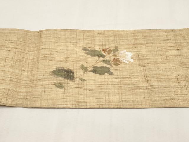 平和屋着物＊夏物　染色作家　桐山紫香　手描き　九寸名古屋帯　枝花文　金彩　麻　逸品　CABK1691tx