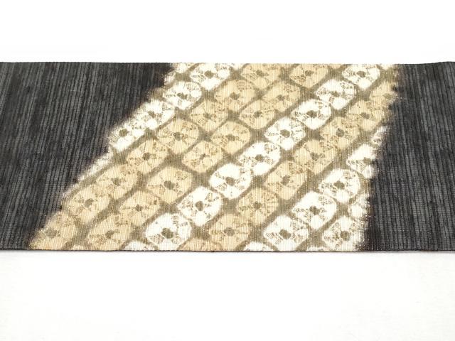 平和屋着物＊夏物　九寸名古屋帯　蜘蛛絞り　紬地　黒地　正絹　逸品　CABK1694tx