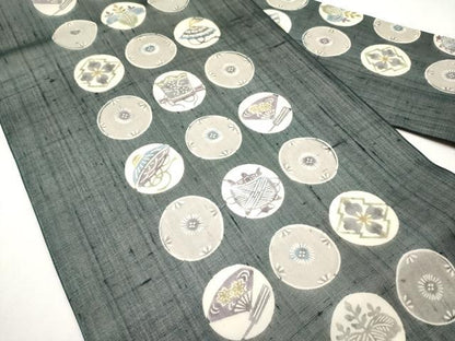 平和屋着物＊夏物　絹芭蕉　九寸名古屋帯　紅型　吉祥丸文　正絹　逸品　CABK1696tx