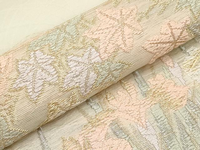平和屋着物＊夏物　九寸名古屋帯　唐織　草花文　金銀糸　正絹　逸品　CABK1697tx