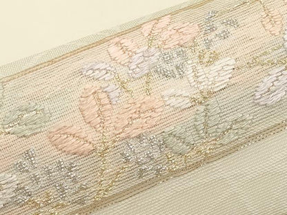 平和屋着物＊夏物　九寸名古屋帯　唐織　草花文　金銀糸　正絹　逸品　CABK1697tx