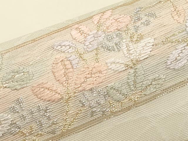 平和屋着物＊夏物　九寸名古屋帯　唐織　草花文　金銀糸　正絹　逸品　CABK1697tx
