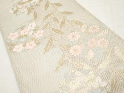 平和屋着物＊夏物　六通柄袋帯　花丸文　金糸　正絹　逸品　CABK1701tx