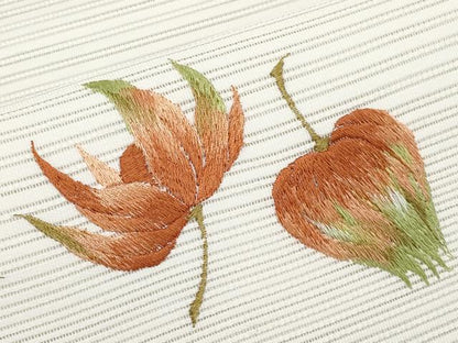 平和屋着物＊夏物　八寸名古屋帯　総刺繍　絽綴れ　鬼灯　ほおずき　CABK1715tx