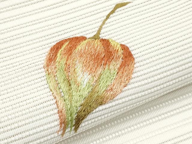 平和屋着物＊夏物　八寸名古屋帯　総刺繍　絽綴れ　鬼灯　ほおずき　CABK1715tx