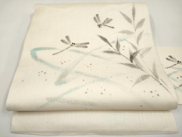 平和屋着物＊夏物　九寸名古屋帯　手描き　トンボ　正絹　逸品　CABK1717tx