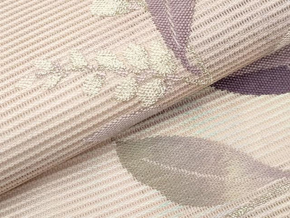 平和屋着物＊夏物　九寸名古屋帯　枝花文　銀糸　正絹　逸品　CABK1733tx