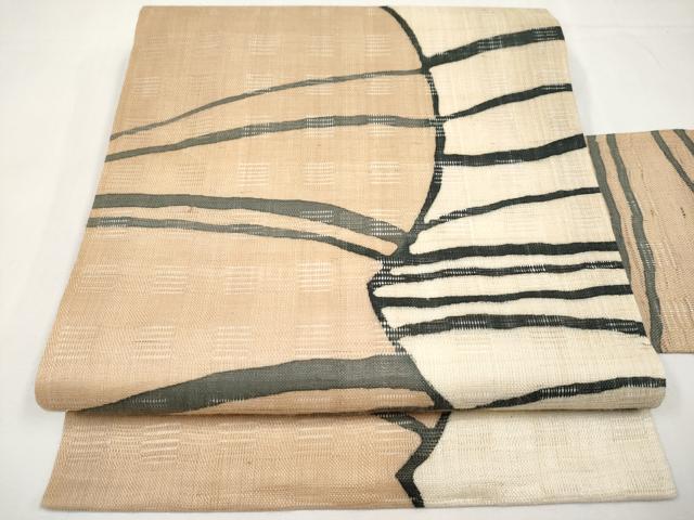 平和屋着物＊夏物　九寸名古屋帯　花倉織　抽象文　麻　逸品　CABK1736tx