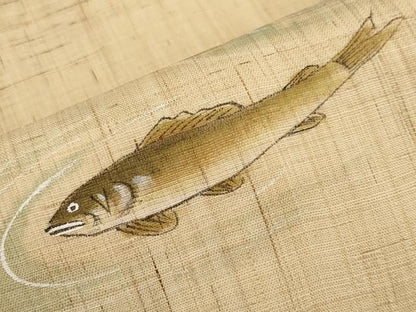 平和屋着物＊夏物　九寸名古屋帯　手描き　鮎　麻　逸品　CABK1746tx