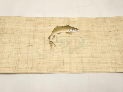 平和屋着物＊夏物　九寸名古屋帯　手描き　鮎　麻　逸品　CABK1746tx