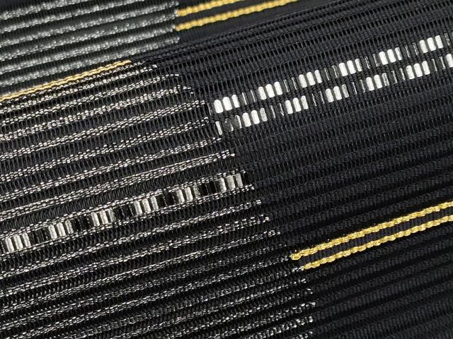 平和屋着物＊夏物　八寸名古屋帯　絽綴れ　横段文　黒地　金銀糸　正絹　逸品　CABK1747tx