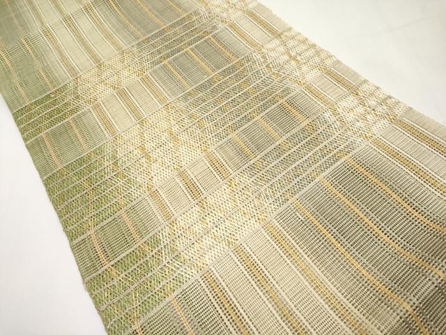 平和屋着物＊夏物　八寸名古屋帯　組織　横段菱文　金糸　正絹　逸品　未使用　CABK1751tx