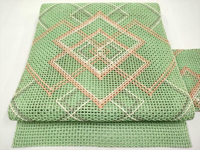 平和屋着物＊夏物　八寸名古屋帯　羅　菱繋ぎ　銀糸　正絹　逸品　CABK1752tx