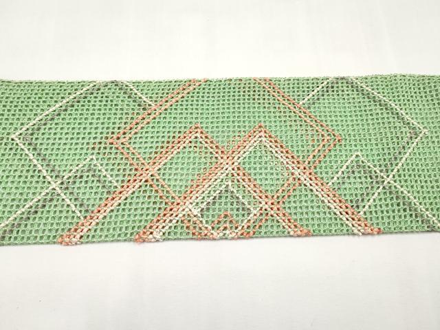 平和屋着物＊夏物　八寸名古屋帯　羅　菱繋ぎ　銀糸　正絹　逸品　CABK1752tx