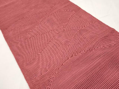 平和屋着物＊夏物　八寸名古屋帯　重ね山文　韓紅色　正絹　逸品　CABK1754tx